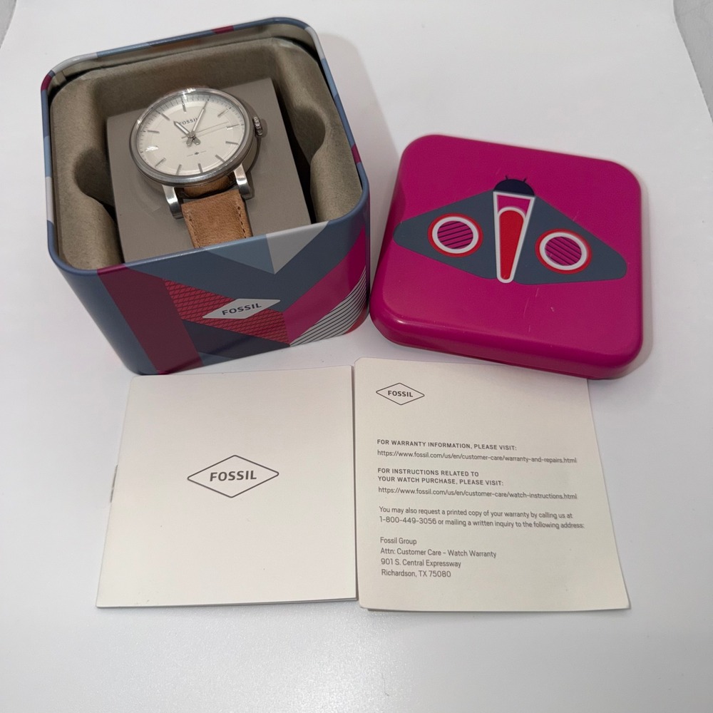 Fossil The Commuter Twist Watch Women Tan Leather Strap Minimalist Analog